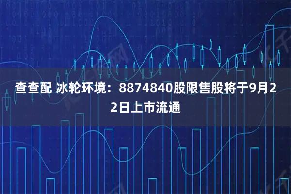 查查配 冰轮环境:8874840股限售股将于9月22日上市流通